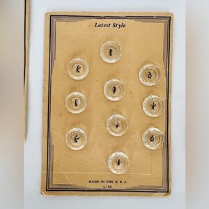 Vintage  “Latest Style” L/10 Clear buttons on original card 3 Cards 21 Buttons